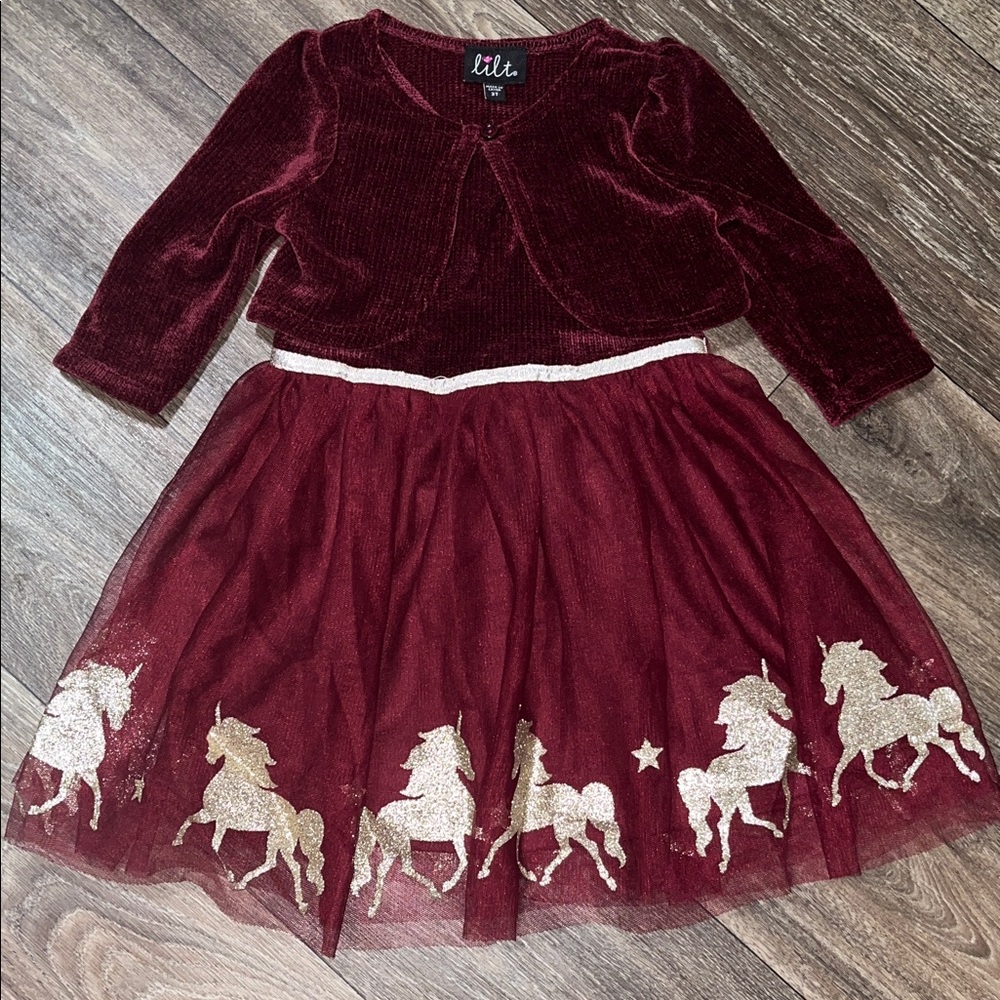 Kids Burgundy and Gold Unicorn Costume Dress
